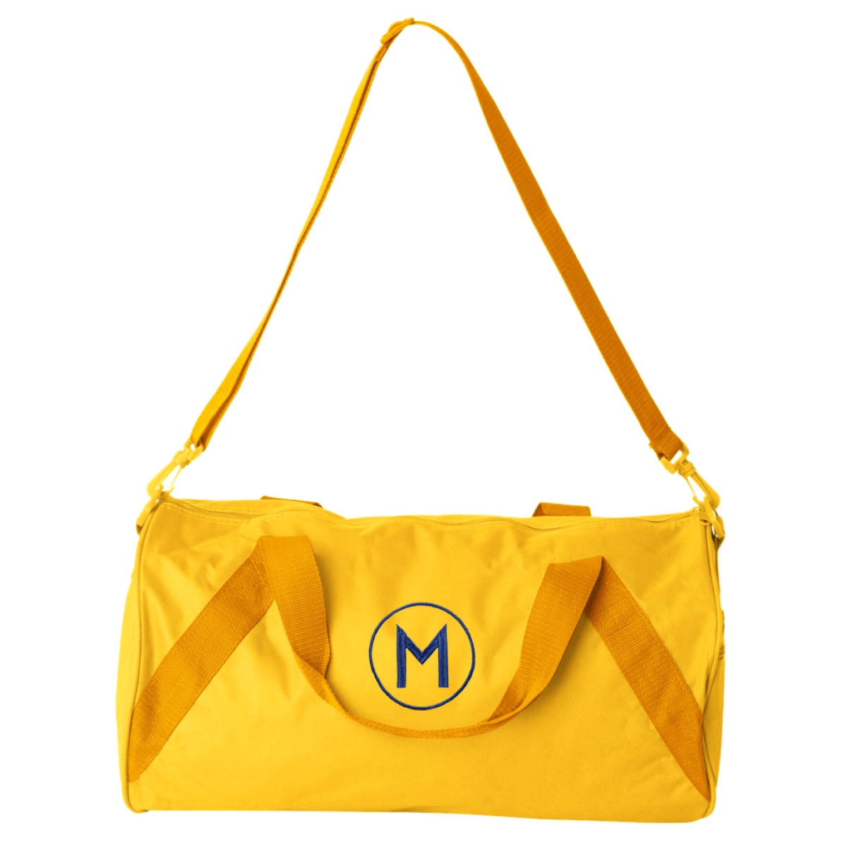 Embroidered Circle Initial Yellow Duffle Bag