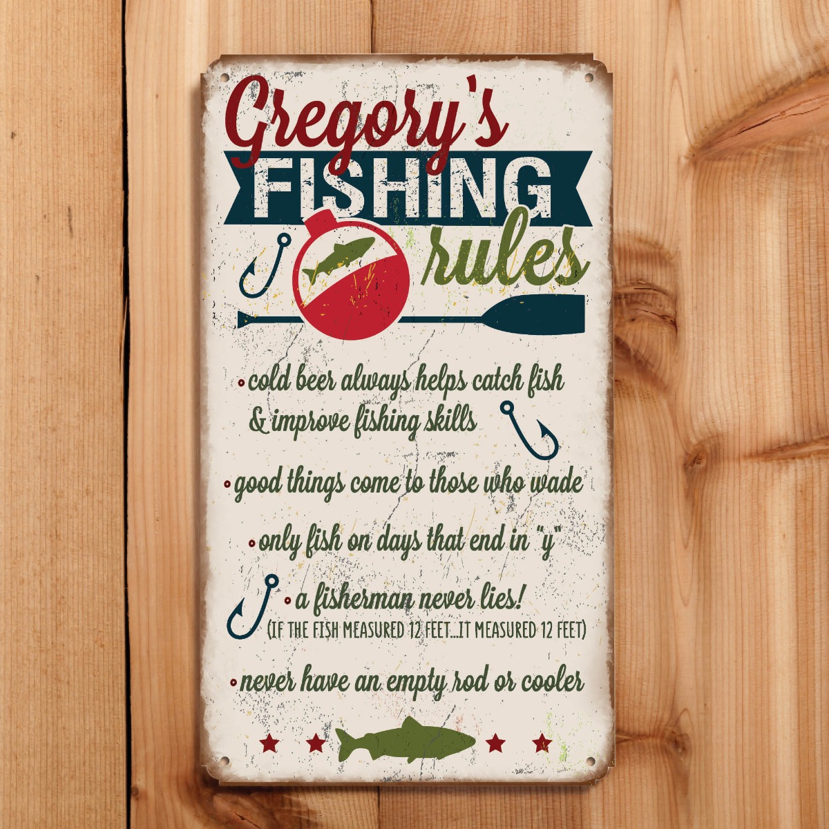 Fishing Rules Personalized Metal Sign