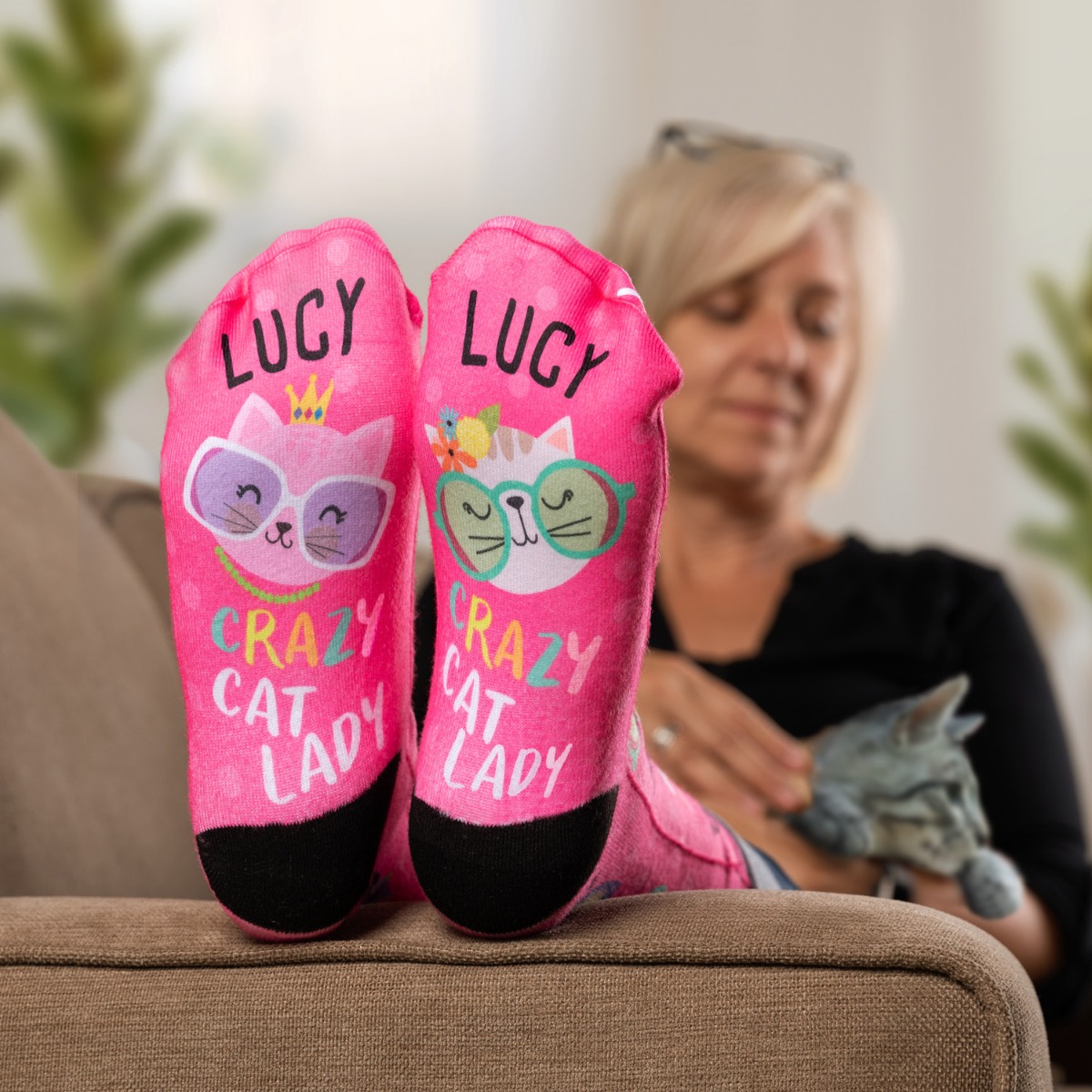 Crazy Cat Lady Personalized Pink Adult Crew Socks