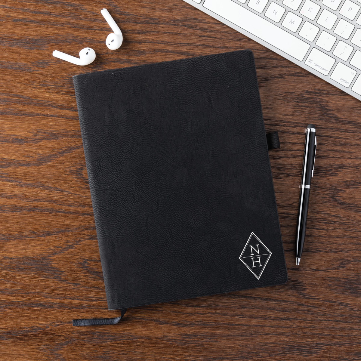 Geometric Design Initials Personalized Black Notebook