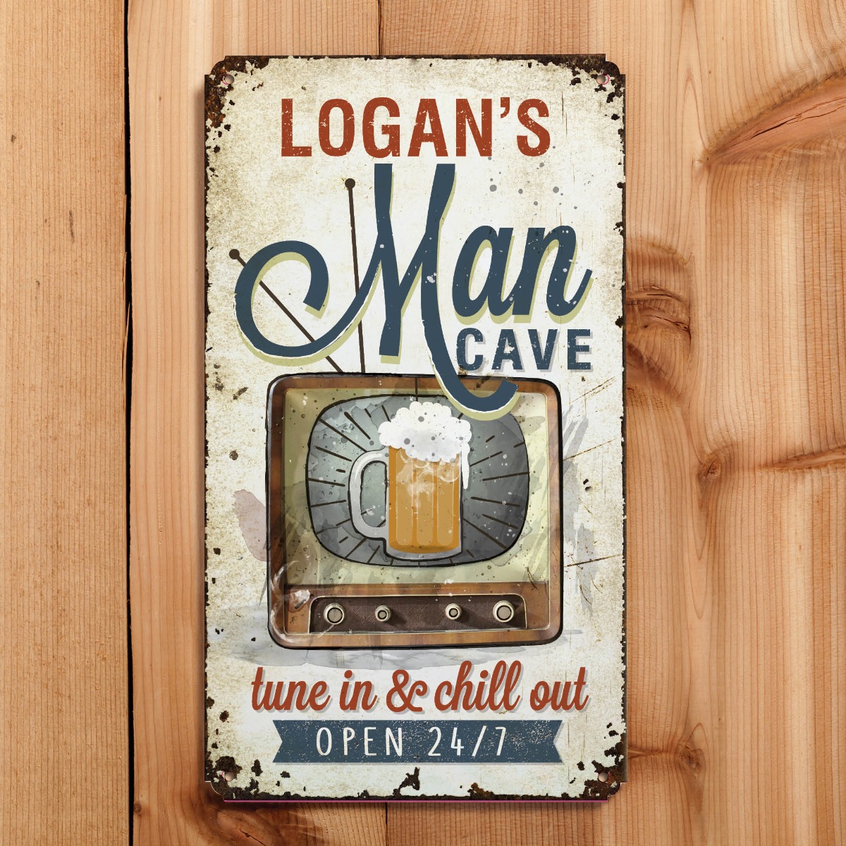 Man Cave TV And Beer Metal Sign
