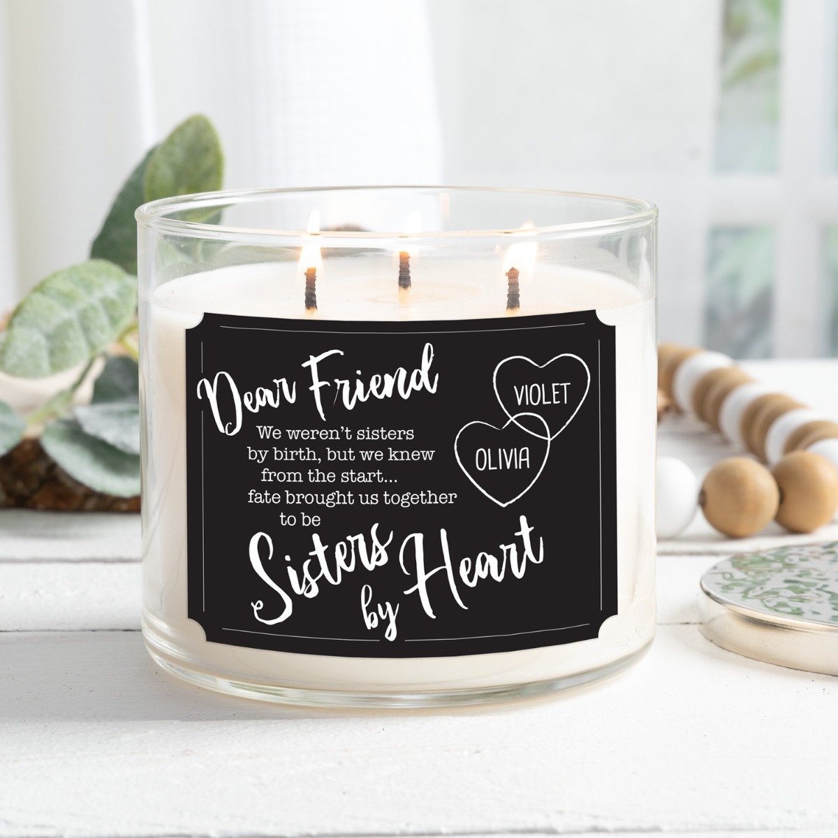 Dear Friend 3 Wick Candle With Two Names Cotton Scent