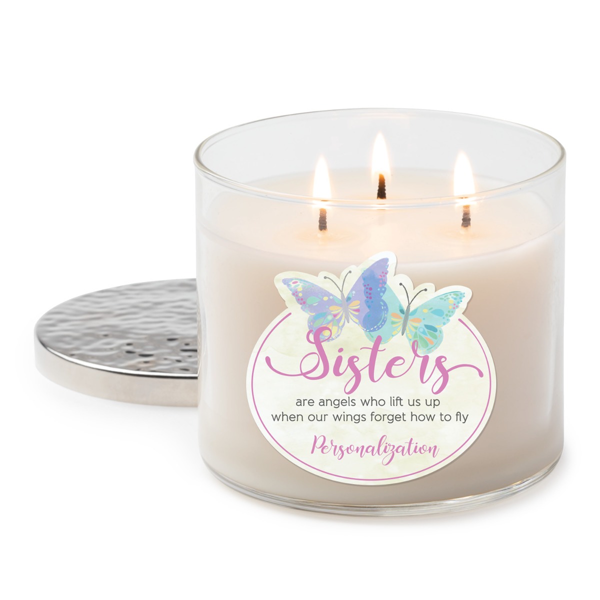 Butterfly Sisters Personalized 3 Wick Candle 