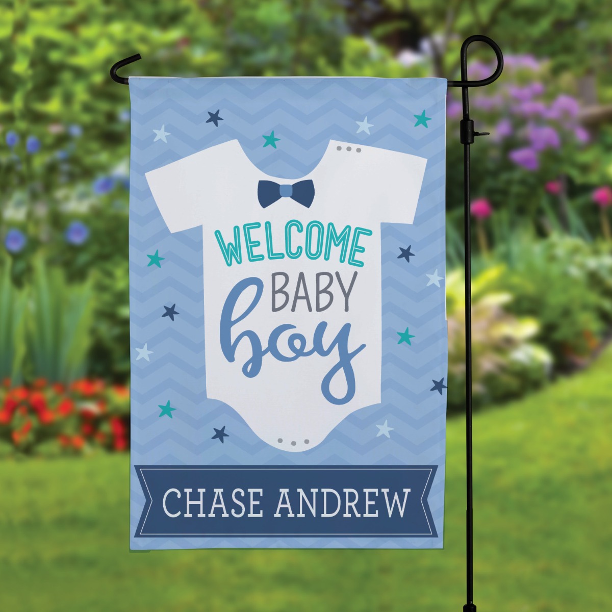 Welcome Baby Boy Personalized White Garden Flag