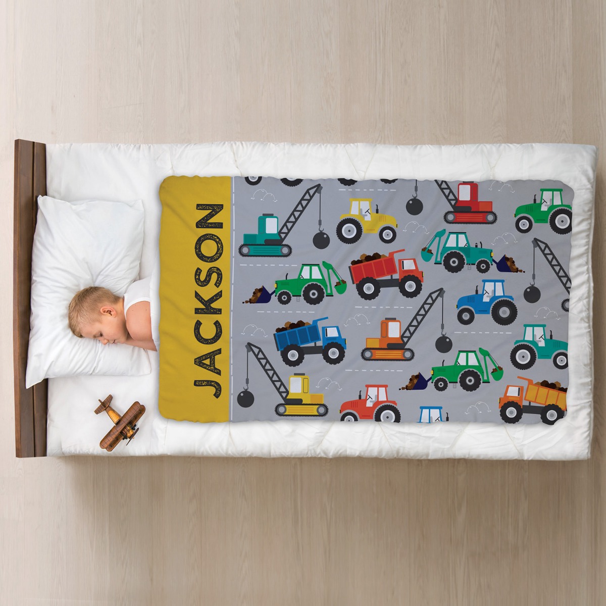Construction Truck Personalized Fuzzy Throw Blanket 