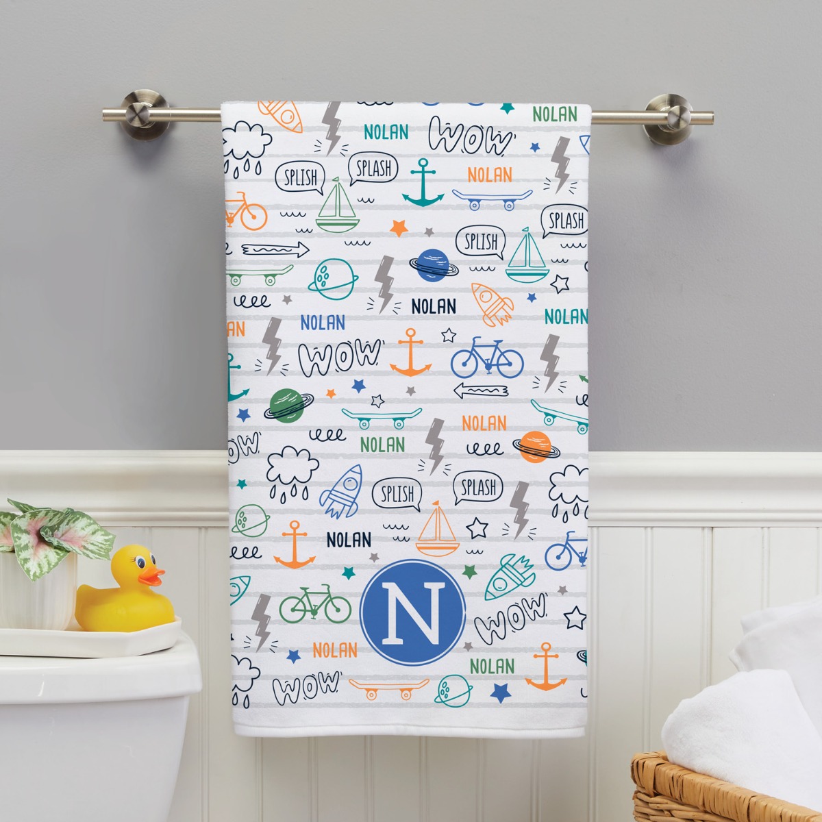 Boy's Personalized Fun Icons Bath Towel