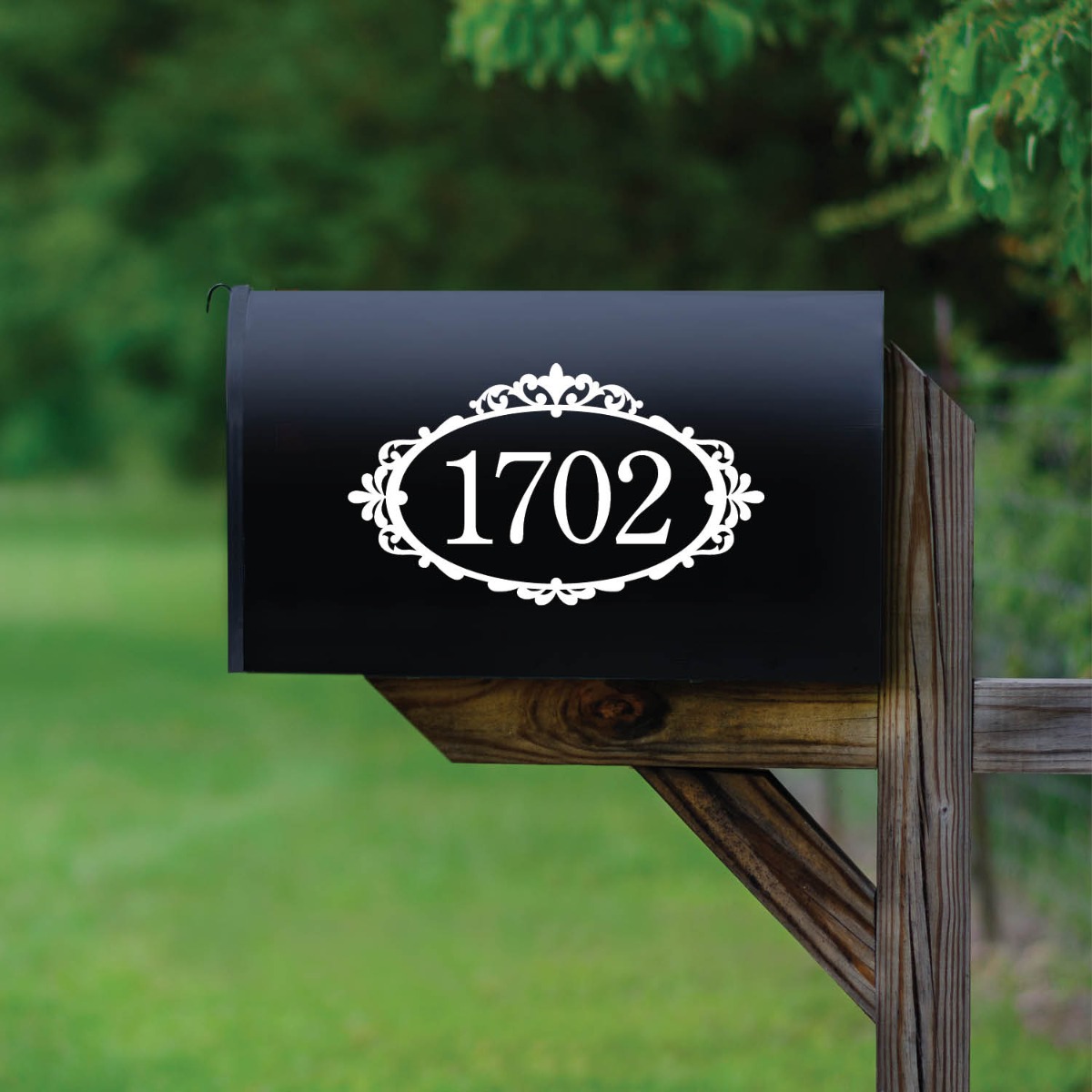 Ornamental mailbox decal wth house number