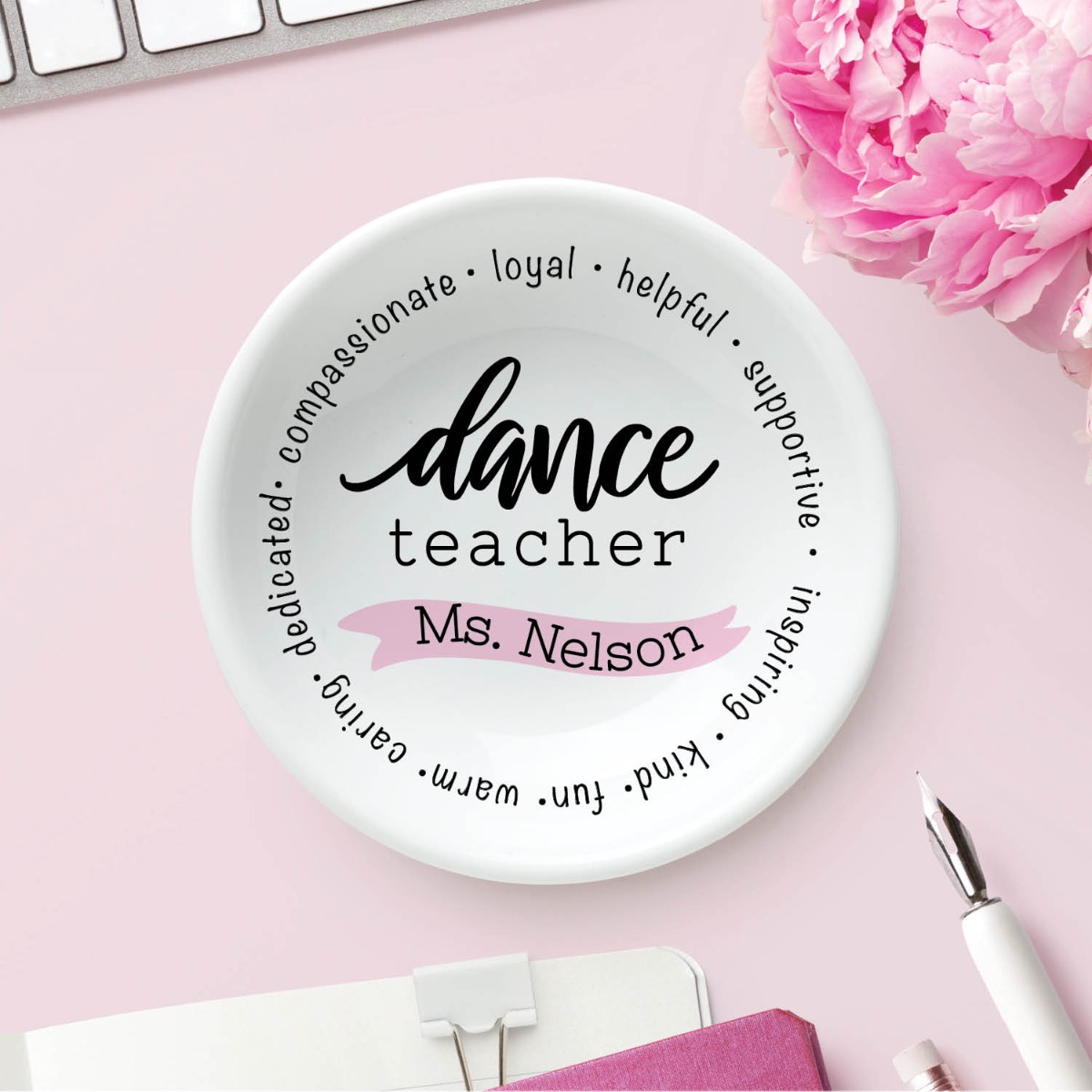 Special dance teacher round trinket dish with a name