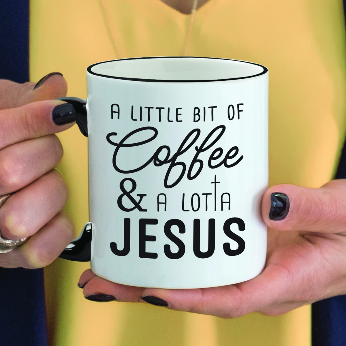 Little Bit of Coffee and a lotta Jesus Personalized Black Handle Mug - 11 oz