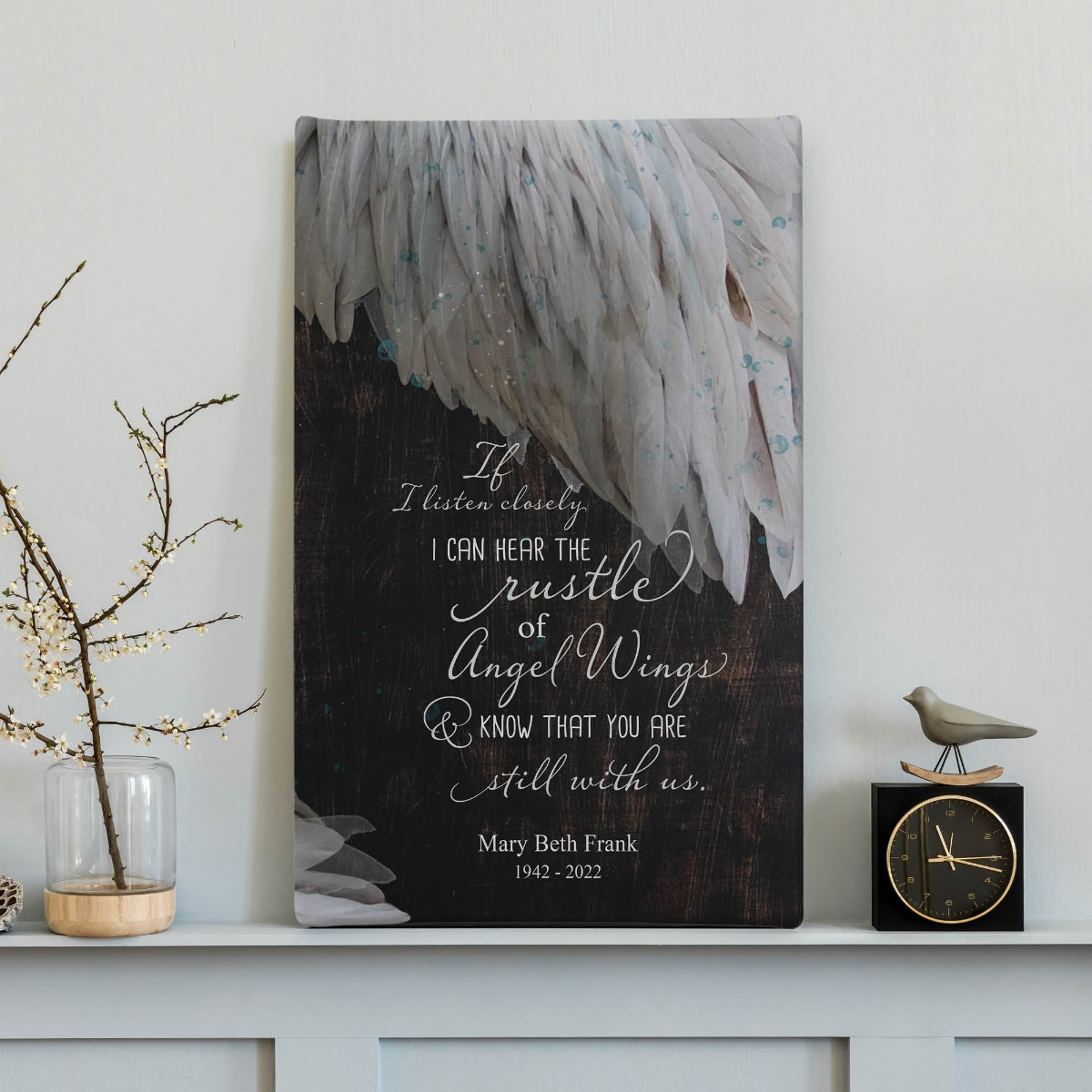 I Can Hear The Rustle of Angel Wings Personalized 10x16 Memorial Canvas 