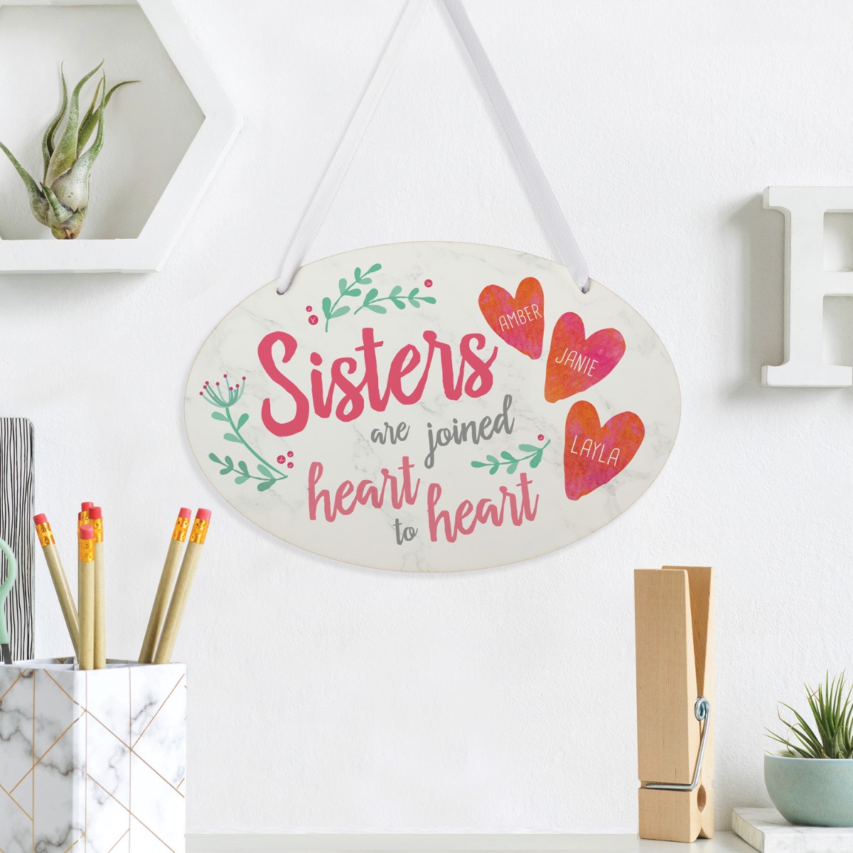 Three Sisters Joined Heart to Heart Personalized Oval Wall Plaque 