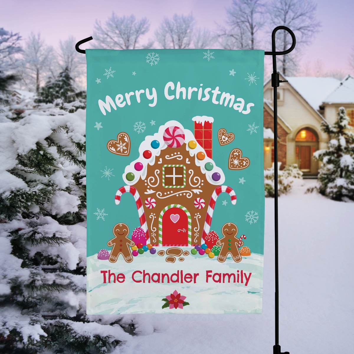 Gingerbread House Personalized Garden Flag 