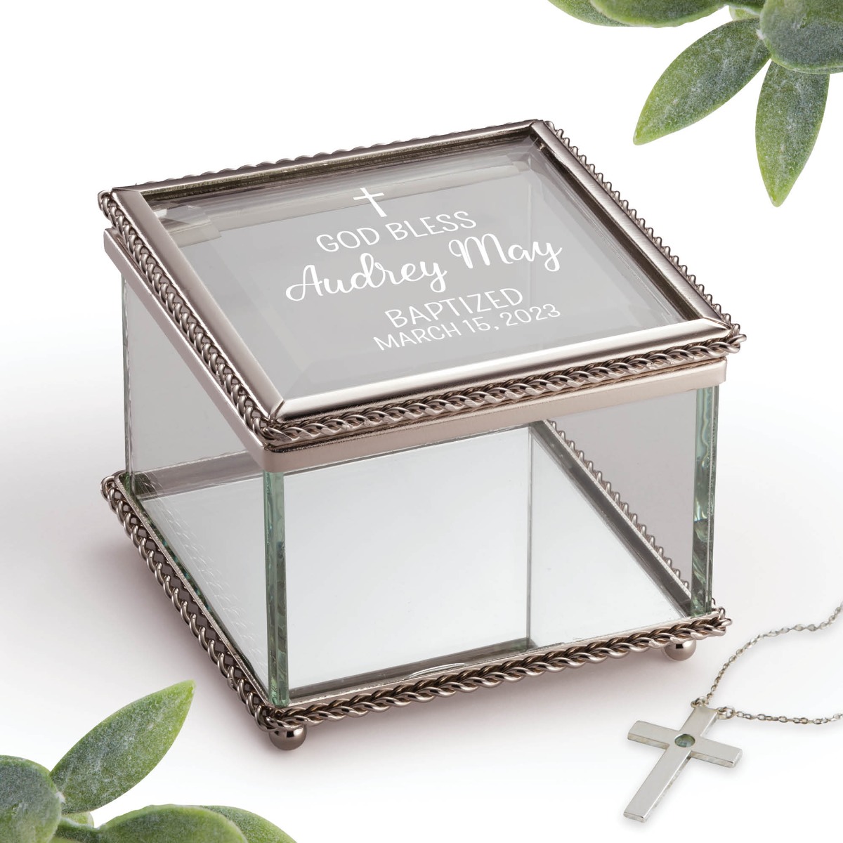 God Bless Cross Personalized Glass Keepsake Box 