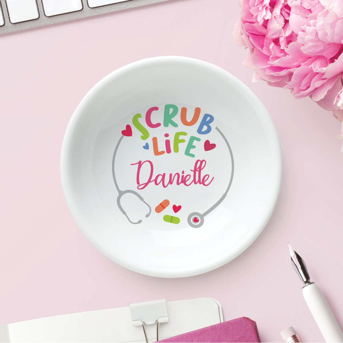 Scrub Life Personalized Round Trinket Dish 