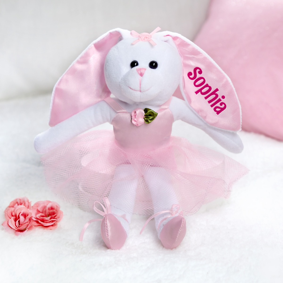 Pink Name Personalized White Ballerina Bunny 
