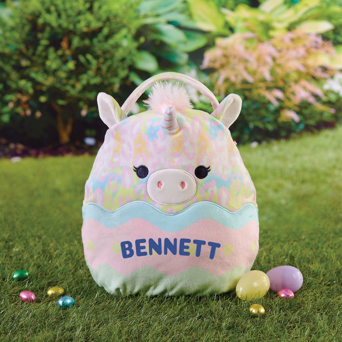 Squishmallow Bexley The Unicorn Plush Treat Bag with Blue Name