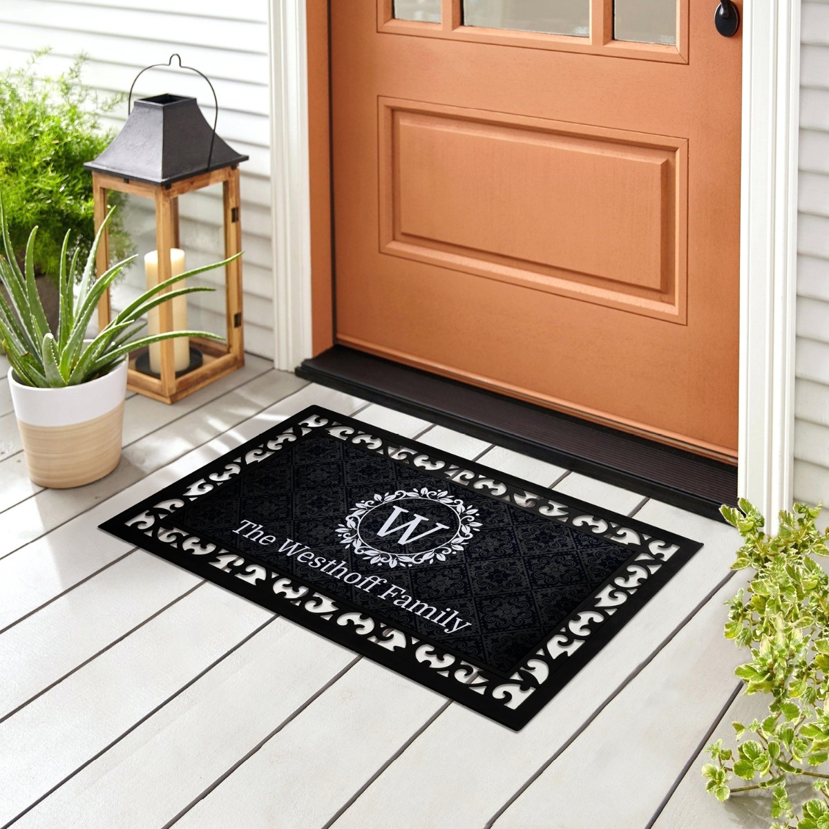 Flourish Initial Personalized Narrow Doormat with Frame