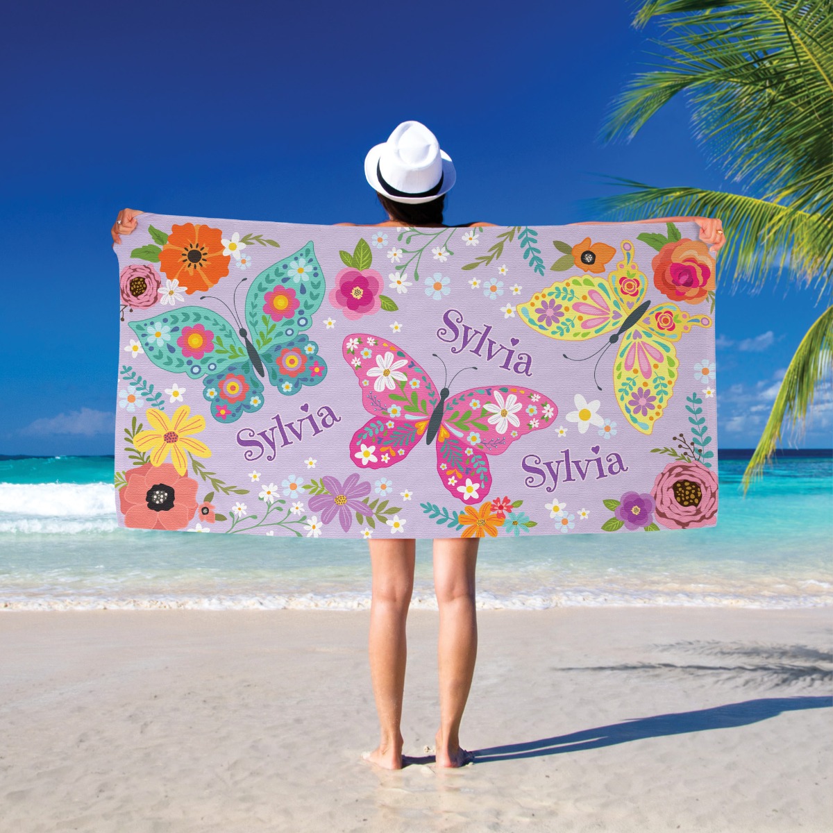 Colorful Butterflies Personalized Beach Towel 
