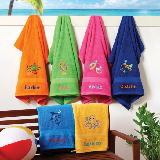 Ocean Life Embroidered Large Beach Towel