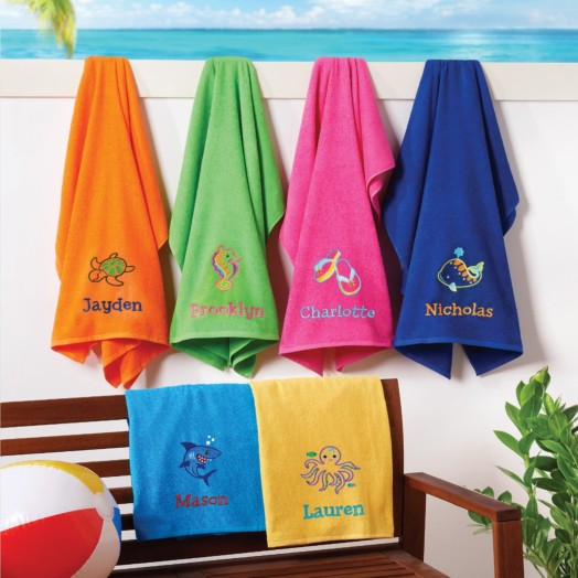 Ocean Life Embroidered Small Beach Towel