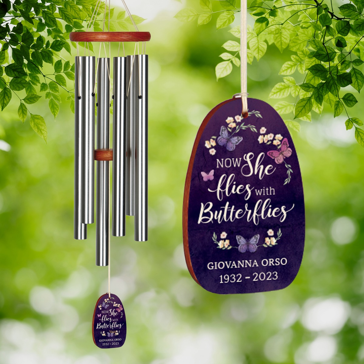 Now She Flies With Butterflies Memorial Wind Chime