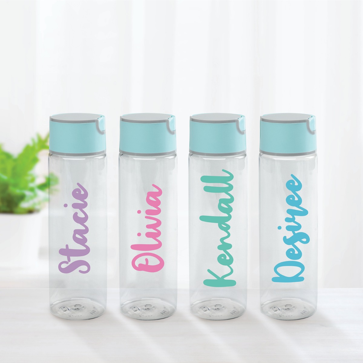 Script Name 23 oz Plastic Water Bottle with Teal Cap
