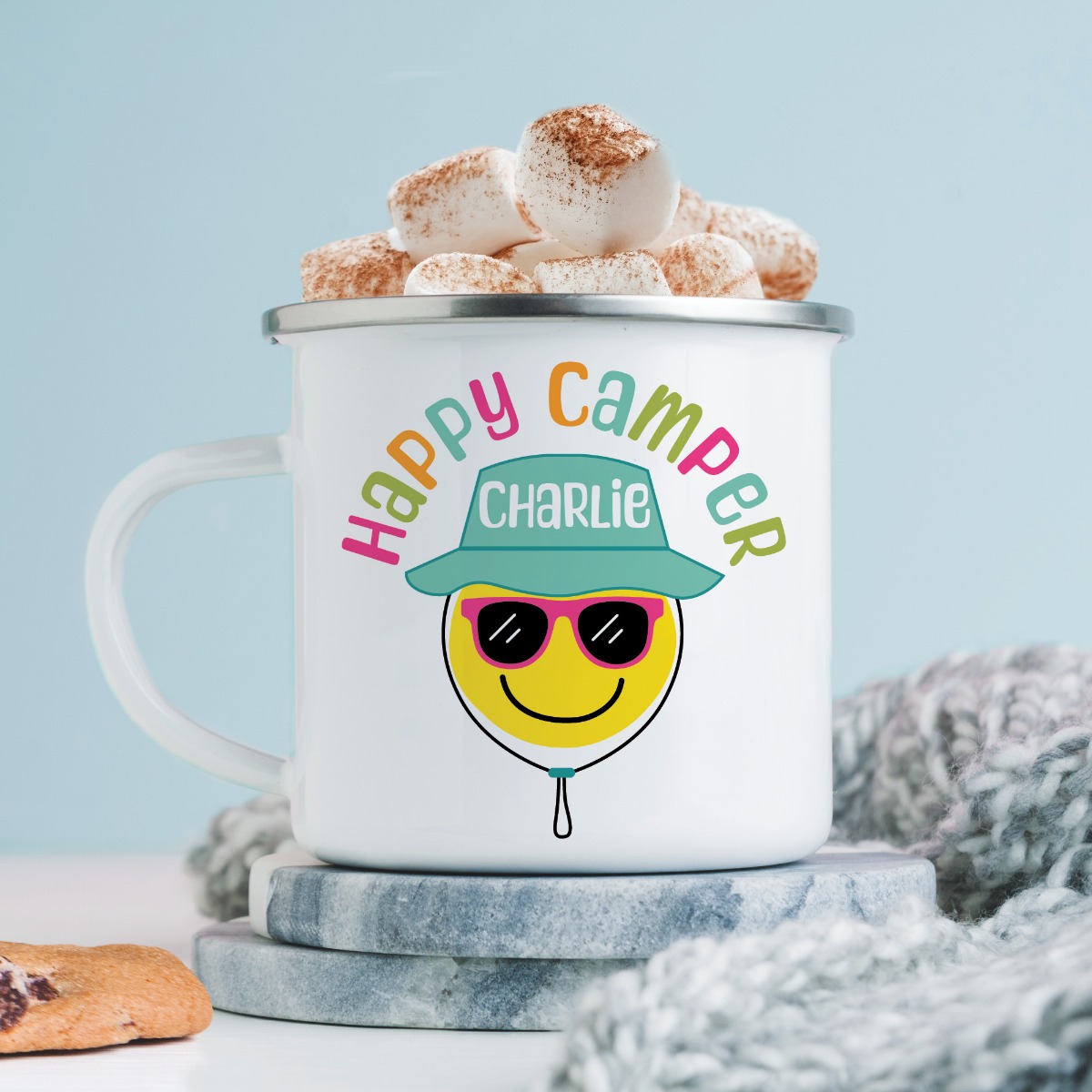 Happy Camper Pink & Teal Personalized Camp Mug