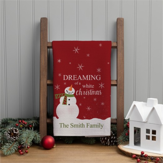 Dreaming of a White Christmas Personalized Tea Towel