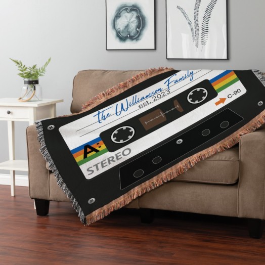 Personalized Retro Cassette Tape Fringed Throw Blanket