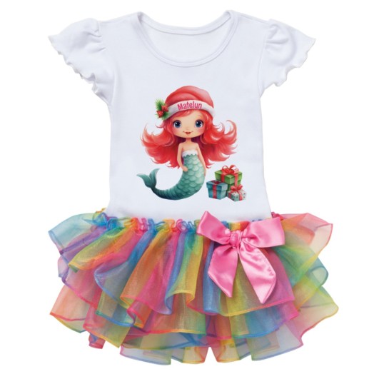 Holiday Mermaid Personalized Rainbow Tutu Tee Shirt