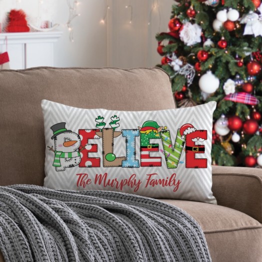 Believe Holiday Personalized Lumbar Throw Pillow