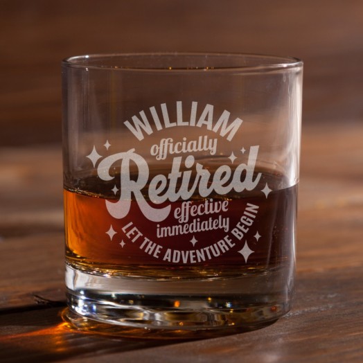 Officially Retired Personalized Whiskey Glass