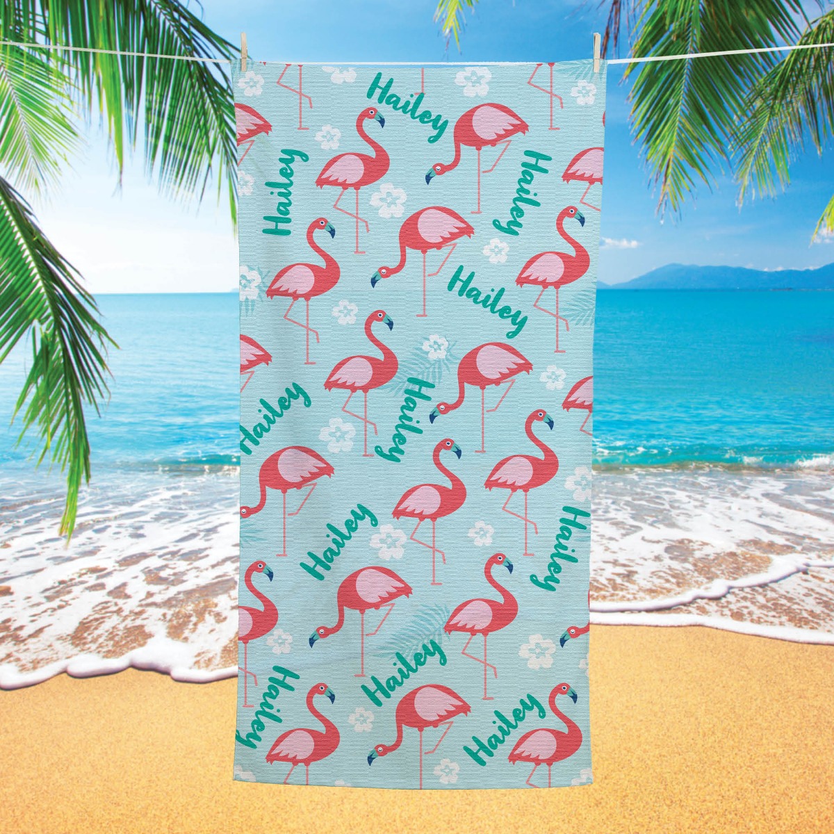 Tropical Flamingo Pattern Personalized Beach Towel 